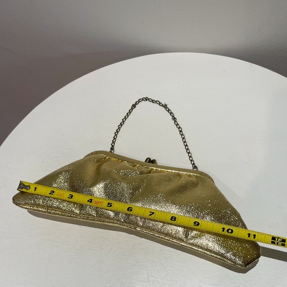 Vintage 50s Gold Lame Top Handle Chain Strap Kiss Lock Handbag - Picture 6 of 13